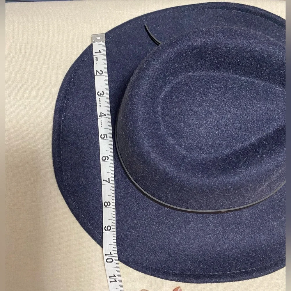 Scala Navy Wool Fedora Hat with Brown Leather Band